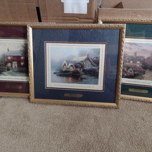 Thomas Kinkade Prints of Tea Cottages, set of 3